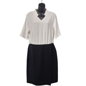 Hobemty Women's White Black V-Neck Short Sleeve Midi Dress Size M NWT
